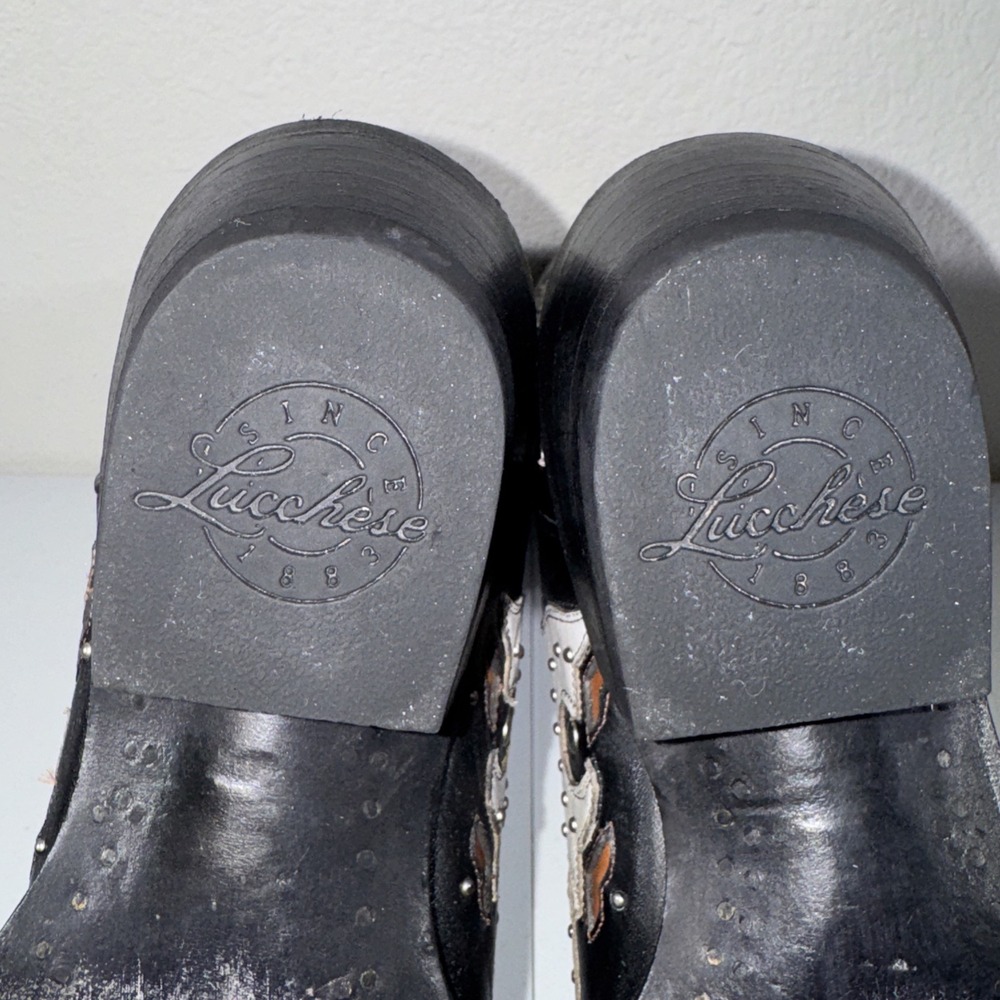 Lucchese Womens Black & White Studded Scarlette Cowboy Boots SZ 8 Western Gothic - Picture 12 of 16